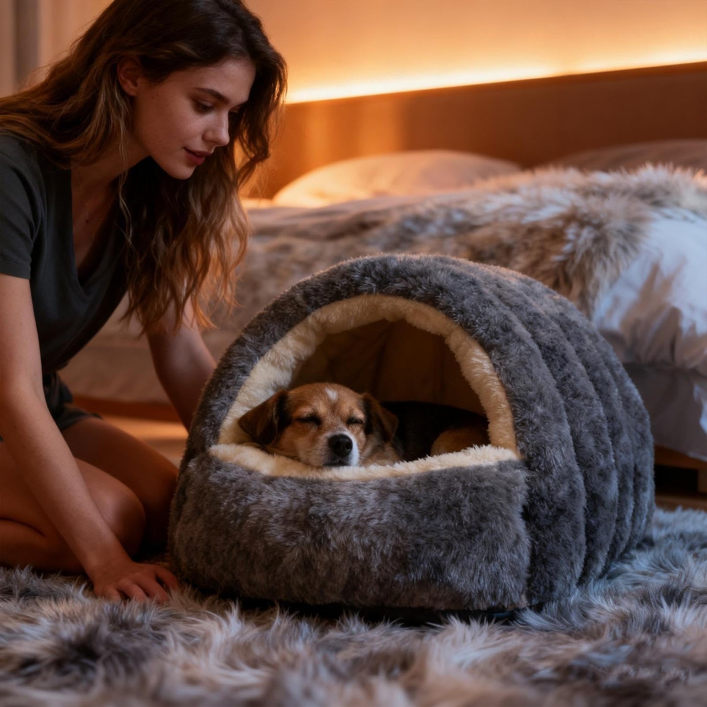 Warmaw Haustier Schlafnest Indoor Faltbares Katzenbett und Hundehöhle Warm Platzsparend für Katzen Welpen und Kaninchen