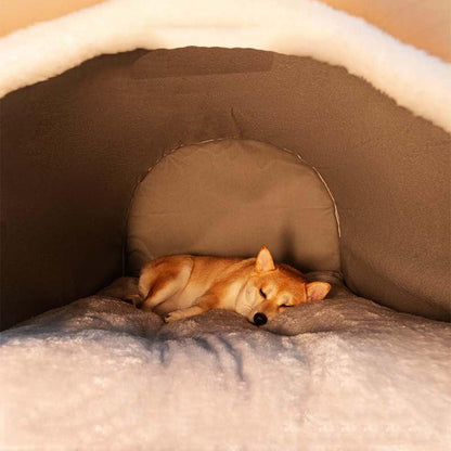 Warmaw 2-in-1 Hundehütte und Hundebett Indoor Faltbar Warm mit Weichem Kissen Rutschfest Waschbar für Hunde und Katzen
