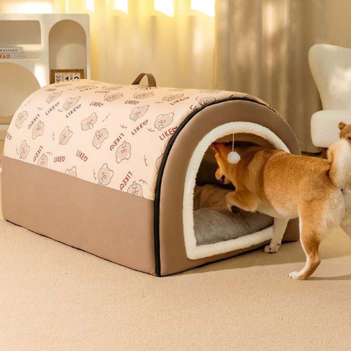 Warmaw 2-in-1 Hundehütte und Hundebett Indoor Faltbar Warm mit Weichem Kissen Rutschfest Waschbar für Hunde und Katzen
