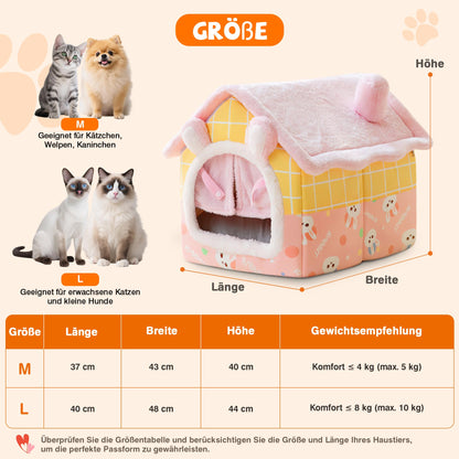Warmaw Hundehaus für Drinnen Faltbare Hunde und Katzenhöhle Warmes Indoor Haustierbett Waschbar mit Abnehmbarem Kissen Rosa M