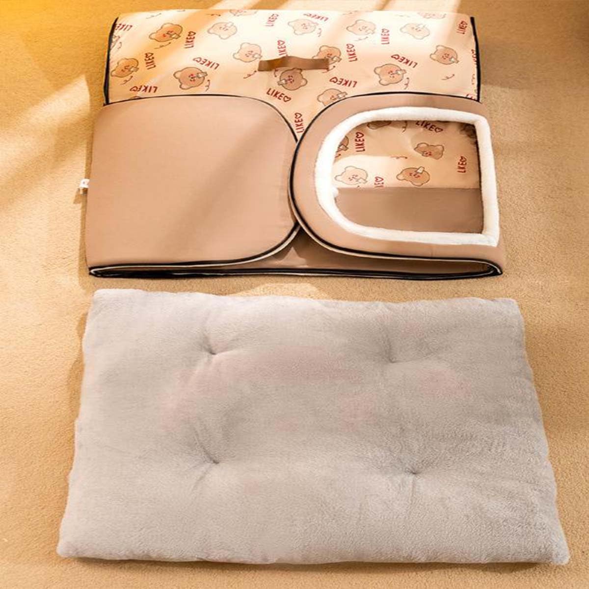 Warmaw 2-in-1 Hundehütte und Hundebett Indoor Faltbar Warm mit Weichem Kissen Rutschfest Waschbar für Hunde und Katzen