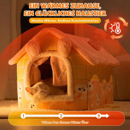 Warmaw Hundehaus für Drinnen Faltbare Hunde und Katzenhöhle Warmes Indoor Haustierbett Waschbar mit Abnehmbarem Kissen Rosa M