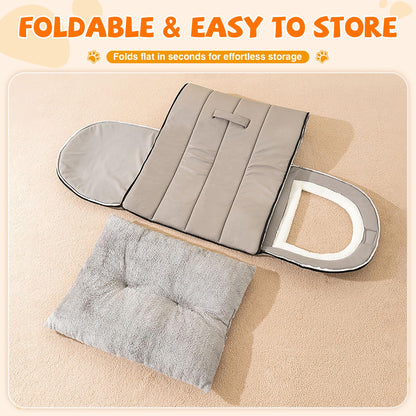 Warmaw Selbstwärmendes 2-in-1 Hundebett Indoor Faltbar Haustier Iglu Bett mit Griffen Rutschfest Waschbar Nebelgrau Größe L