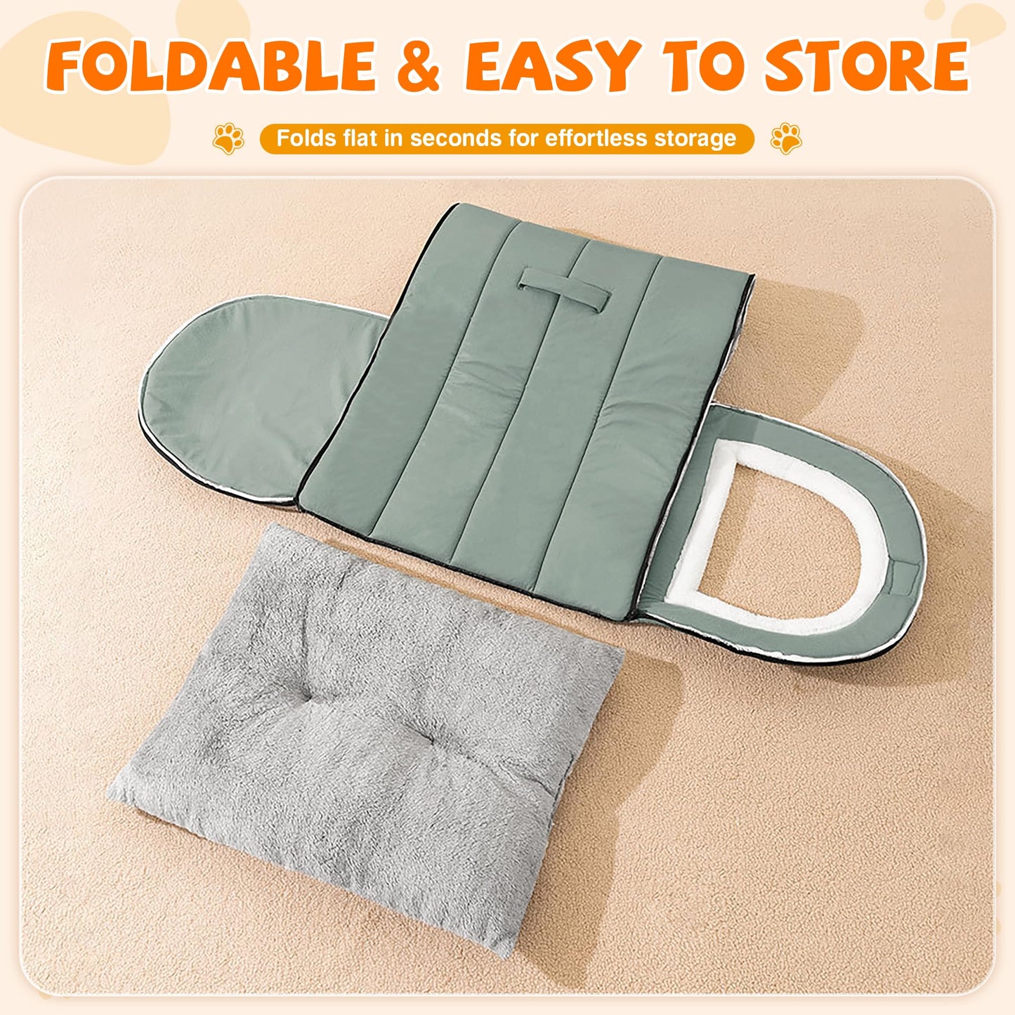 Warmaw Selbstwärmendes 2-in-1 Hundebett Indoor Faltbar Haustier Iglu Bett mit Griffen Rutschfest Waschbar Salbeigrün Größe XL