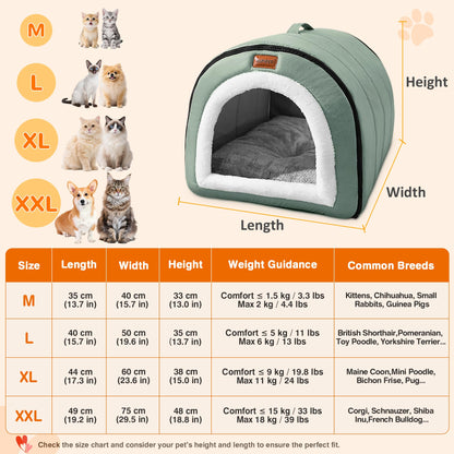 Warmaw Selbstwärmendes 2-in-1 Hundebett Indoor Faltbar Haustier Iglu Bett mit Griffen Rutschfest Waschbar Salbeigrün Größe XL