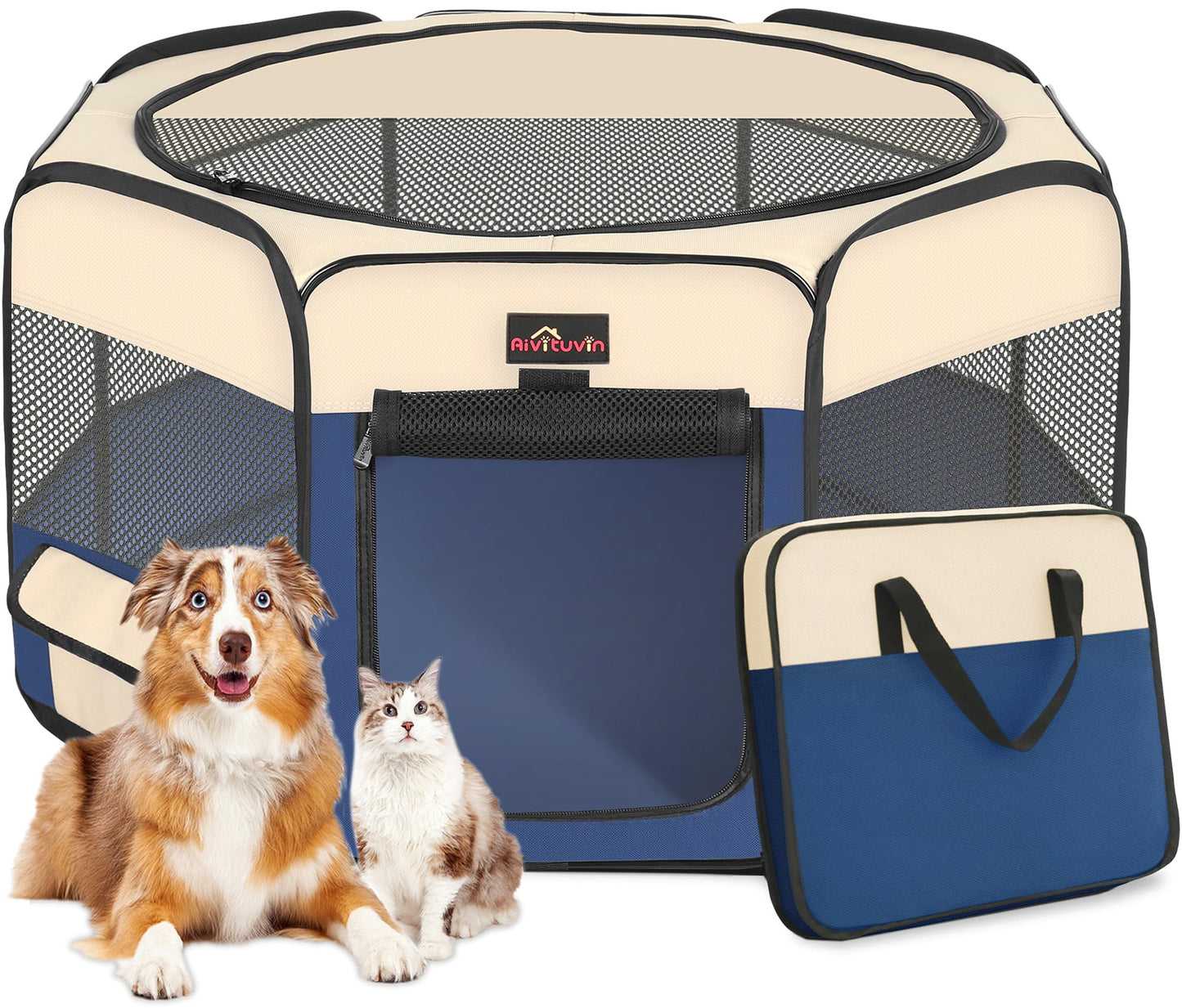 Warmaw Hunde Laufstall Faltbares Haustier Spielgehege Tragbar mit Transporttasche für Katzen Welpen und Kaninchen Indoor und Outdoor