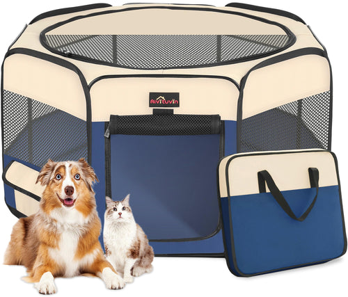 Warmaw Hunde Laufstall Faltbares Haustier Spielgehege Tragbar mit Transporttasche für Katzen Welpen und Kaninchen Indoor und Outdoor