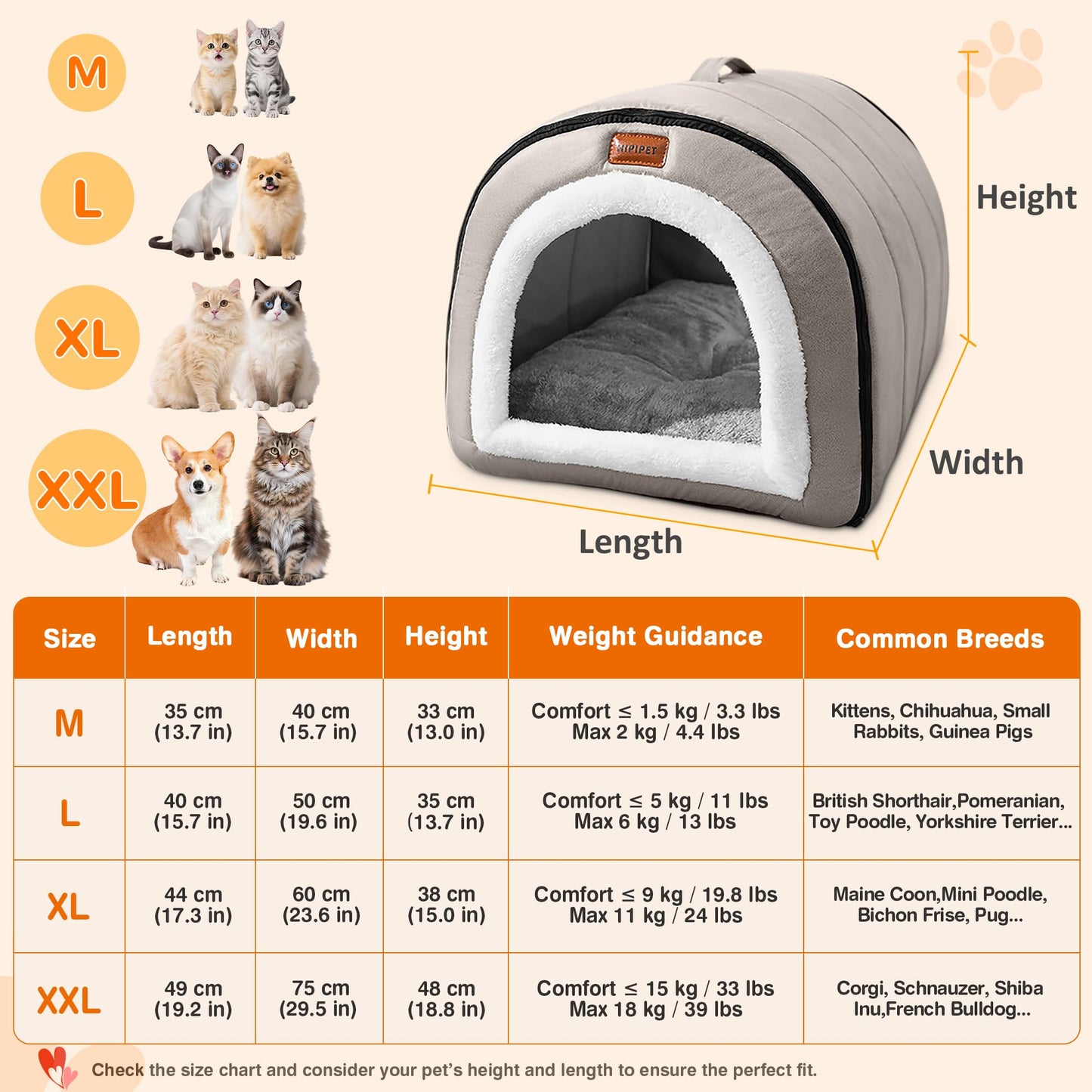 Warmaw Selbstwärmendes 2-in-1 Hundebett Indoor Faltbar Haustier Iglu Bett mit Griffen Rutschfest Waschbar Nebelgrau Größe L