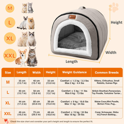 Warmaw Selbstwärmendes 2-in-1 Hundebett Indoor Faltbar Haustier Iglu Bett mit Griffen Rutschfest Waschbar Nebelgrau Größe L